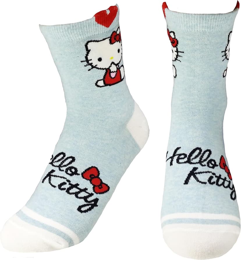 JJMax Women's Hello Kitty Cute Cotton Blend Ankle Socks Set, Crew Hearts Kitty, One Size