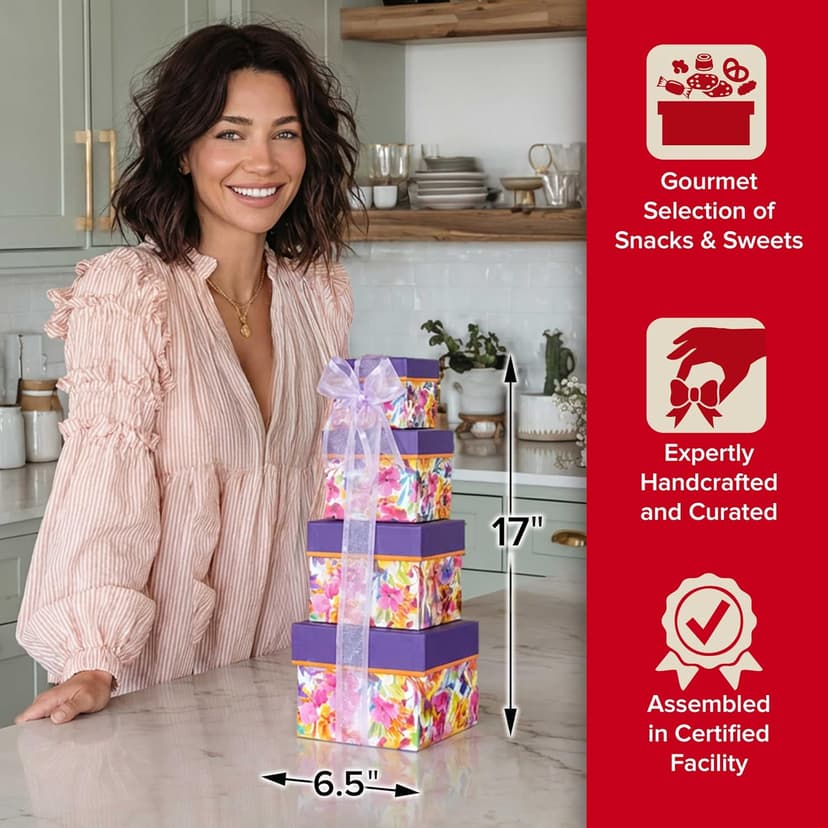 Broadway Basketeers Gift Basket Tower Snack Gifts for Women, Men, Families, College – Delivery for Birthday, Appreciation, Thank You, Get Well Soon Care Package