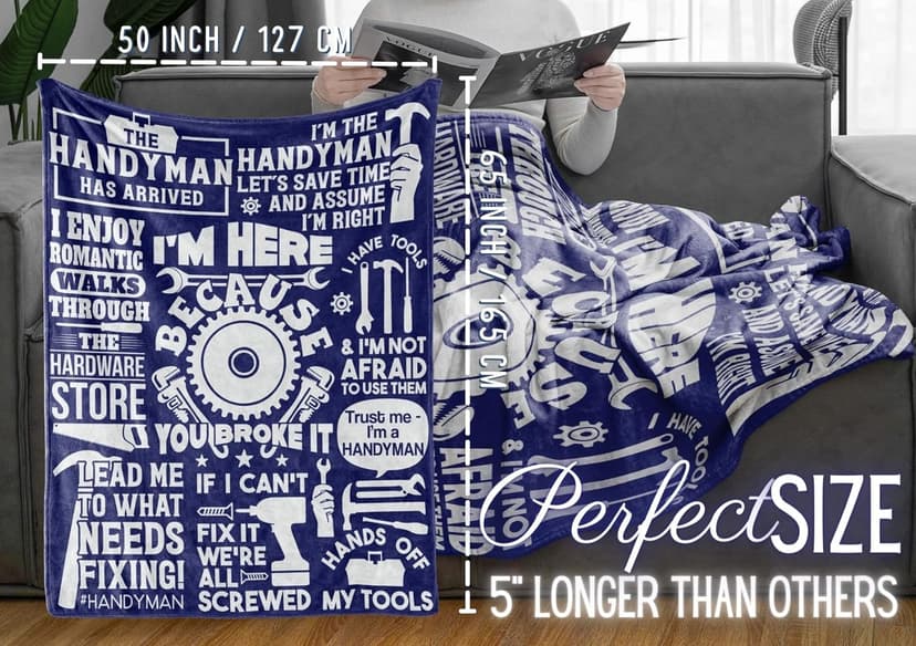 Hanyman Gifts Blanket for Man - 50" x 65" Throw, Flannel Blanket - Birthday Gifts for Handyman - Broke