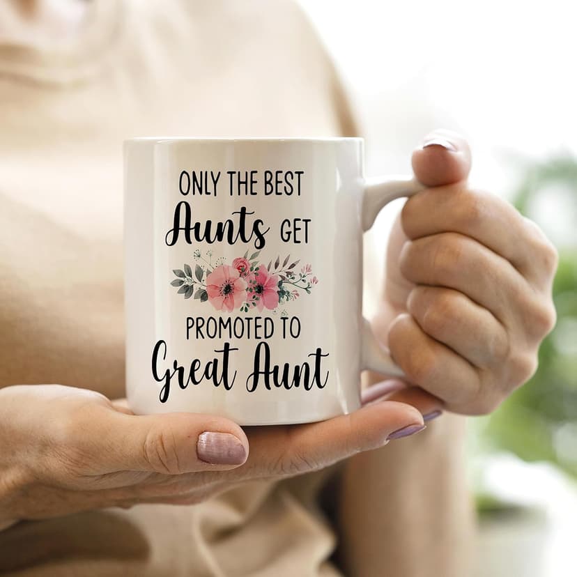 QASHWEY Only The Best Aunts Get Promoted to Great Aunt Coffee Mugs Mug, Funny Pregnancy Announcement Gifts for Aunt New Great Aunts, GreatAunt to Be Gifts Double Side Printed Ceramic Mug Cup 11 Ounce