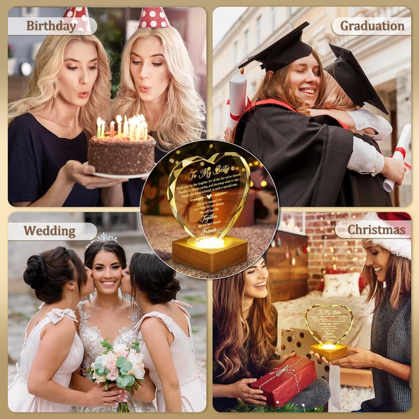 Best Gift to My Bestie 3D Illusion Lamp, to My Best Friend, 3D Crystal Night Light Gift for Bestie's Birthday, Holiday, for Best Friend Sister Girls Women Soft Warm White Colors