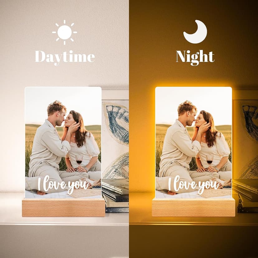 Personalized Picture Frame with Photo, Custom Photo Frame with Night Light, Customized Couple Picture Frame, Personalized Anniversary Birthday Gifts for Women Men Her Him Boyfriend Girlfriend