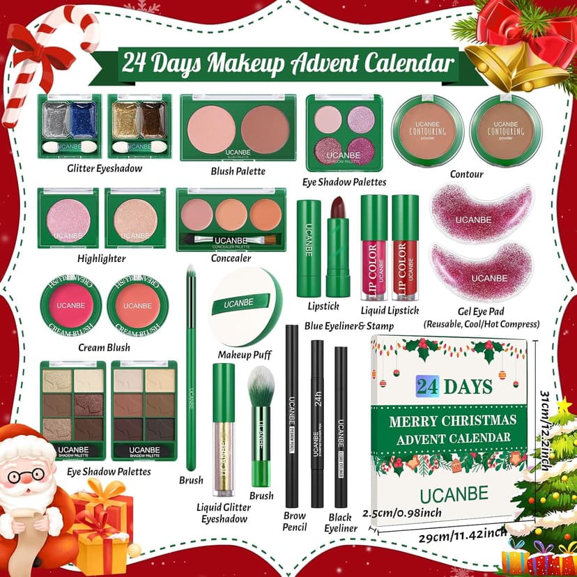 Makeup Advent Calendar 2025, 24 Days Christmas Makeup Gift Set for Adult Women & Teen Girls, UCANBE 2025 Xmas Countdown Calendar Beauty & Cosmetics Holiday Surprise Make Up Gift Kits for Women Full Kit
