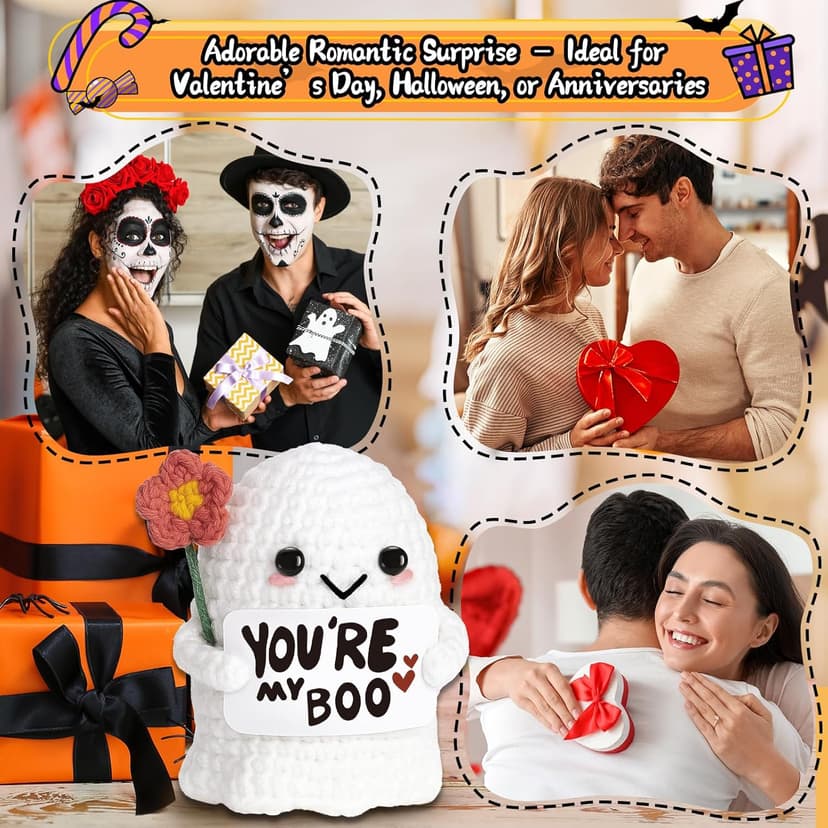 You're My Boo Buddy Cute Halloween Spooky Gifts - Funny & Romantic Handmade Crochet Ghost Plush Decor for for Girlfriend, Boyfriend, Couples, Her, Him, Friends, Valentine,Christmas Stocking Stuffer