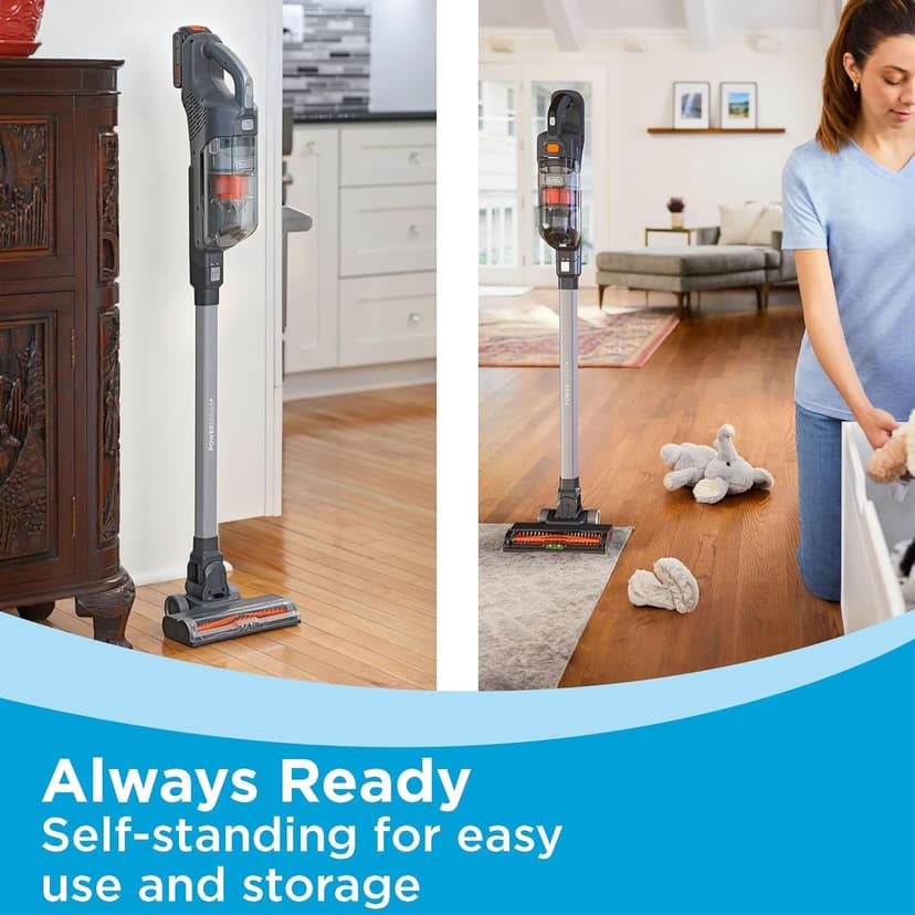 BLACK+DECKER POWERSERIES 20V MAX Cordless Stick Vacuum Cleaner, Household Vacuum Cleaners for Hardwood Floors and Carpet, LED Lights, Detachable, Anti-Tangle, Lightweight, Bagless (BHFEA18D1)