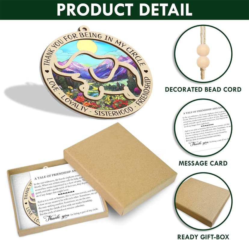 GEEMBI Elephant Gifts for Women - Suncatcher Christmas Ornaments 2025 for Tree Decorations - Elephant Ornament for Christmas Decorations, Sister Gifts for Friends, Friend Gift for Sister