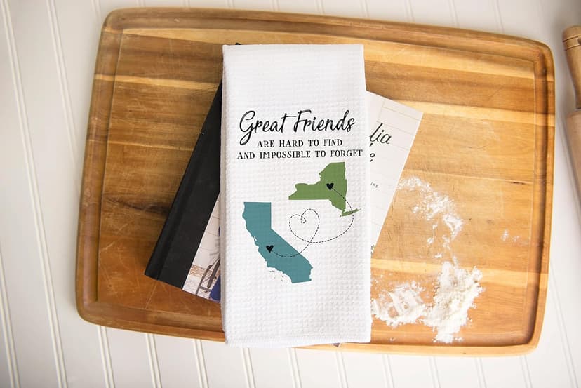 Personalized Long Distance Kitchen Towel | Two State Great Friends | Gift For Friend | Gift For Her | Graduation Present | Moving Away Gift | Long Distance Map Gift | Christmas Gift | College Gift