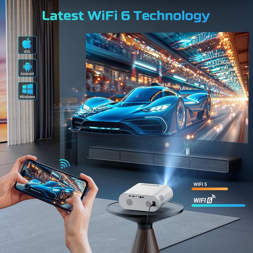 GooDee Smart Viedo Projector 4K with WiFi and Bluetooth, 1000ANSI Brightness Auto Keystone Focus Mini Movie Projector Portable for Home Theather Indoor/Outdoor