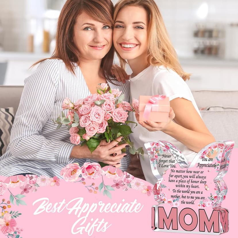 Birthday Gifts for Mom Birthday Gifts for Mom from Daughter Son, Mom Birthday Gift Ideas Unique Christmas Mothers Day Best Mom Ever Gift New Mom Single Mom Stepmom Butterfly Shaped Acrylic Plaque Sign