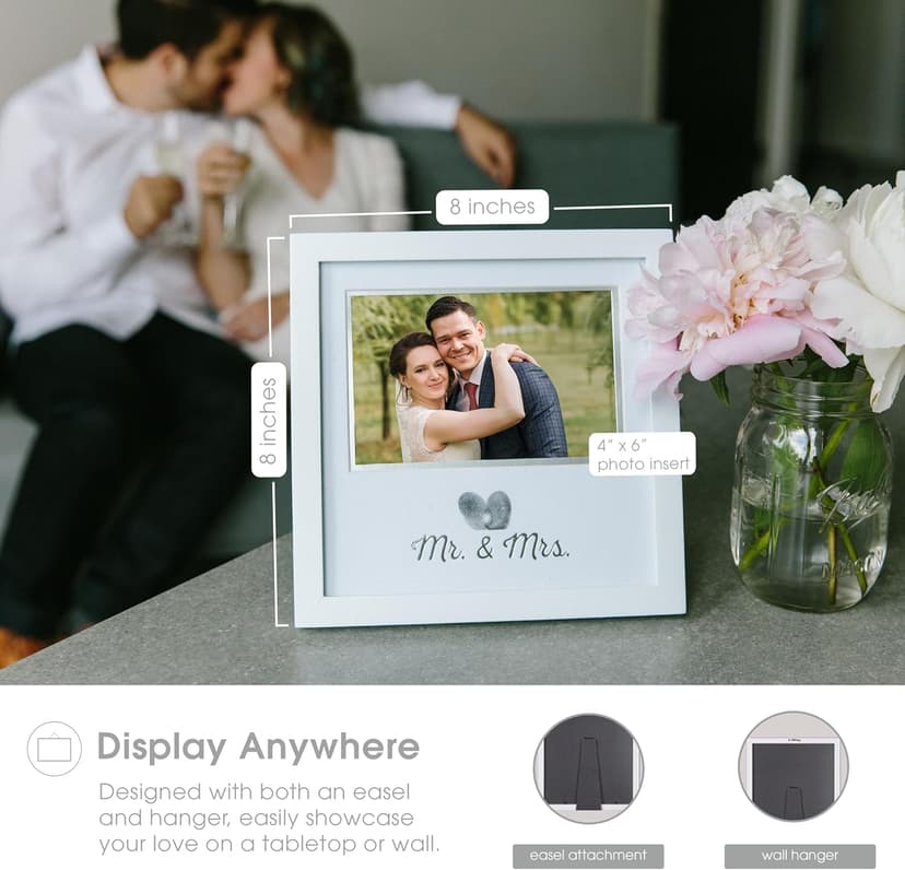 Pearhead Heart Thumbprint Photo Frame and Ink Kit, Wedding Keepsake Registry or Reception Idea, Clean-Touch Pad Included, Bridal Shower Gift, Wall Mount or Tabletop Display, 4x6 Photo, White