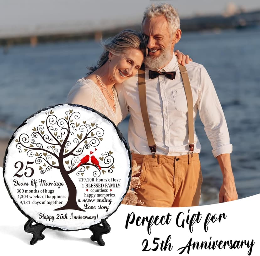 25th Wedding Anniversary Slate Sign – Silver Anniversary Wedding Gifts for Parents, Grandparents or Couple – Elegant 5.9 Inches Plaque – 25 Years of Marriage Celebration Decoration