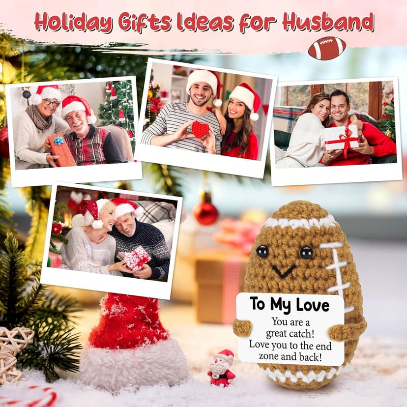 Birthday Gifts for Him Her Boyfriend Girlfriend, to My Love Handmade Emotional Crochet Football, Small Cute Anniversary Present for Him, Mini Romantic I Love You Gift for Husband Wife Couple