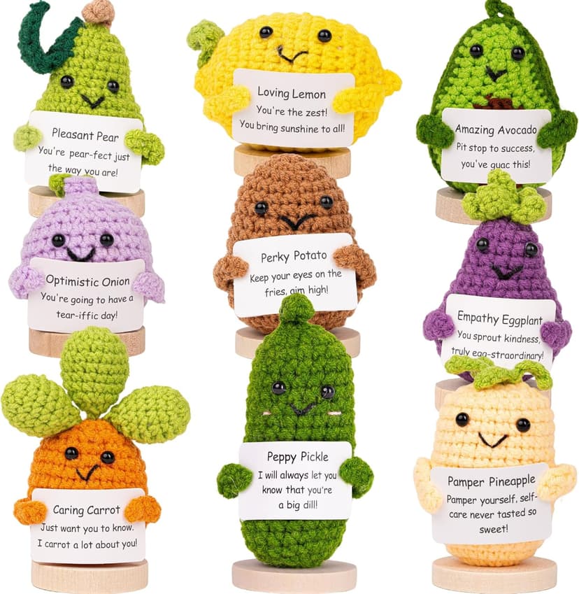 Cheerpal Veggies — Crochet Veggie Pack w/Stand (9 pc) Handmade Crochet Figurines Decor - Desk, Office, Coworker, Friend | Gifts for Women, Teen Girls, Mom, Girlfriend