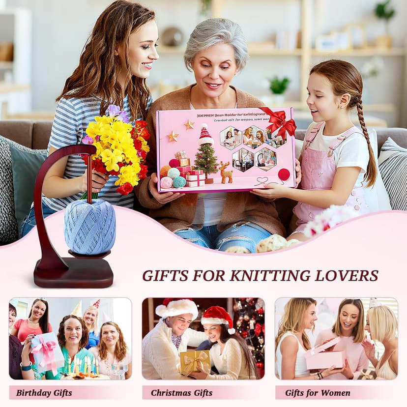 JUCPASH Yarn Holder for Crocheting and Knitting, Wooden Yarn Spinner with Magnetic Rotating Mechanism and Anti-Slip Pads, Crochet Gift for Knitting Lovers - Brown