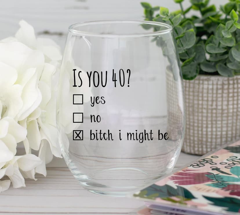 40th Birthday Gifts for Women and Men Wine Glass - Funny Is You 40 Gift Idea for Mom Dad Husband Wife – 40 Year Old Party Supplies Decorations for Him, Her - 15oz