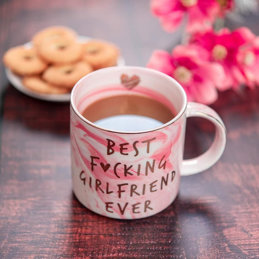 Hendson Best Girlfriend Ever - Anniversary, Romantic Gift - Funny Cute Couple Birthday Ideas for Her - Pink Marble Mug, Ceramic 11.5oz Coffee Cup