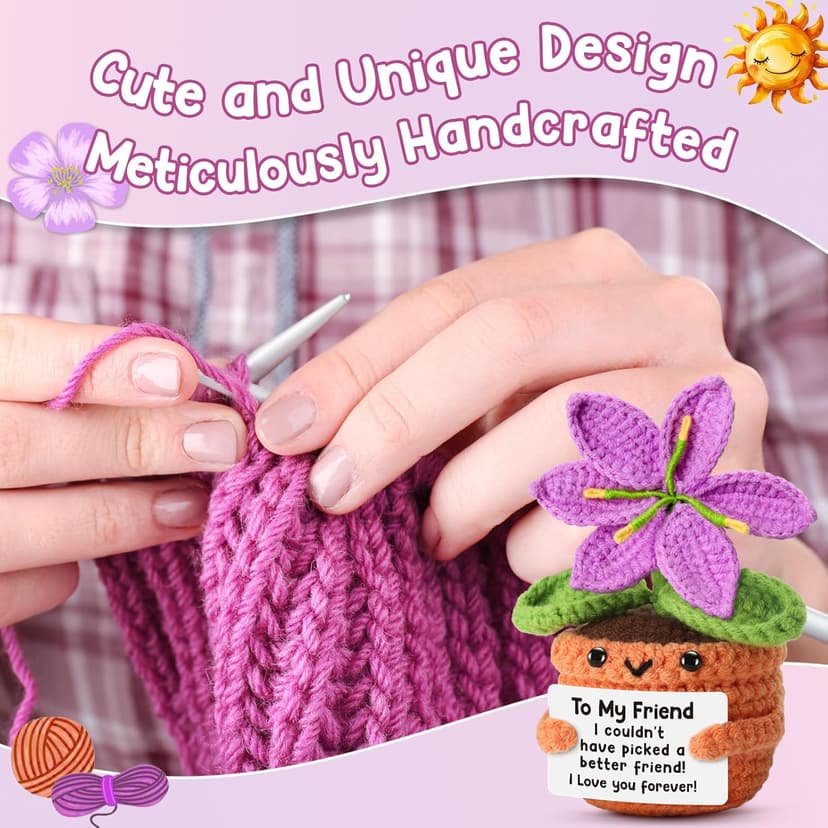 Handmade Friendship Crochet Purple Lily Flower Doll with Appreciation Card – To My Friend Gift for Best Friend Woman, BFF, Bridesmaid, Coworker, Her – Graduation, Birthday, Wedding, Christmas