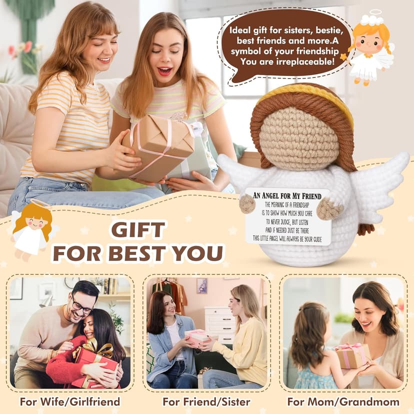 Best Friend Birthday Gifts for Women Men, Christmas Decorations for Bestie BFF Sister, Friendship Gifts for Women Friends Her Him Female Male Boys Girls, Funny Handmade Crochet Angel Stocking Stuffers