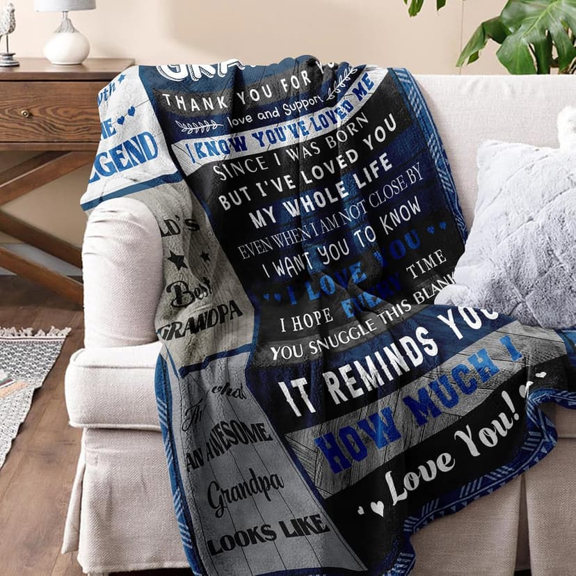 Quilazy Grandpa Gifts, Grandparents Day Gifts for Grandpas Blanket, Best Grandpa Birthday Gift from Grandchildren, Christmas Birthday Gift for Grandpas/Papa/Pop Pop/Grandfather Blanket 60”x50”