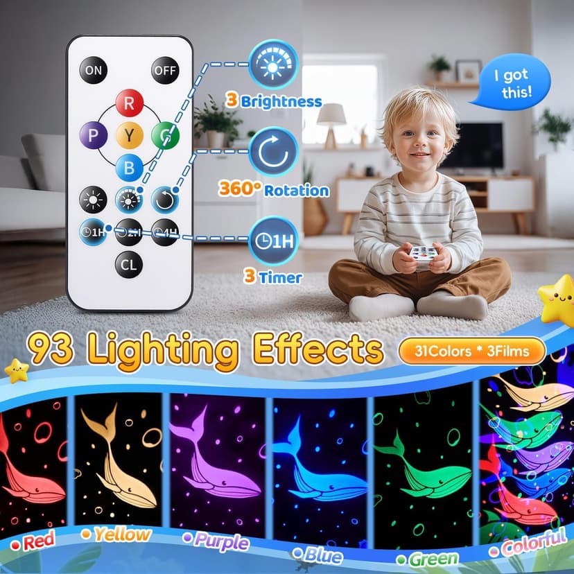 Baby Toys Sensory Toys for Boys Sound Machine Night Light Projector Autism Toys Kids Christmas Gifts | 15 White Noise 3D Films 31Colors Remote Control Night Light for Kids, Baby Boy Gifts Egg Light