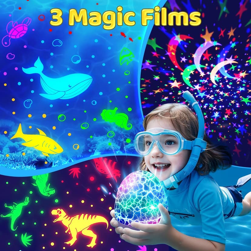 Baby Toys Sensory Toys for Boys Sound Machine Night Light Projector Autism Toys Kids Christmas Gifts | 15 White Noise 3D Films 31Colors Remote Control Night Light for Kids, Baby Boy Gifts Egg Light