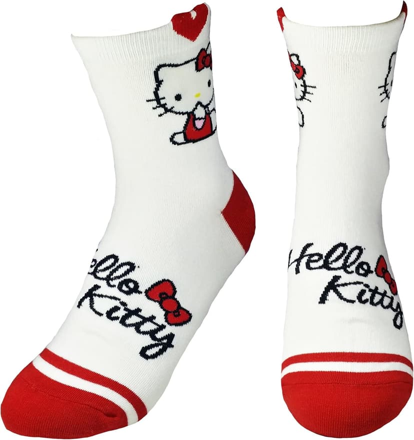 JJMax Women's Hello Kitty Cute Cotton Blend Ankle Socks Set, Crew Hearts Kitty, One Size