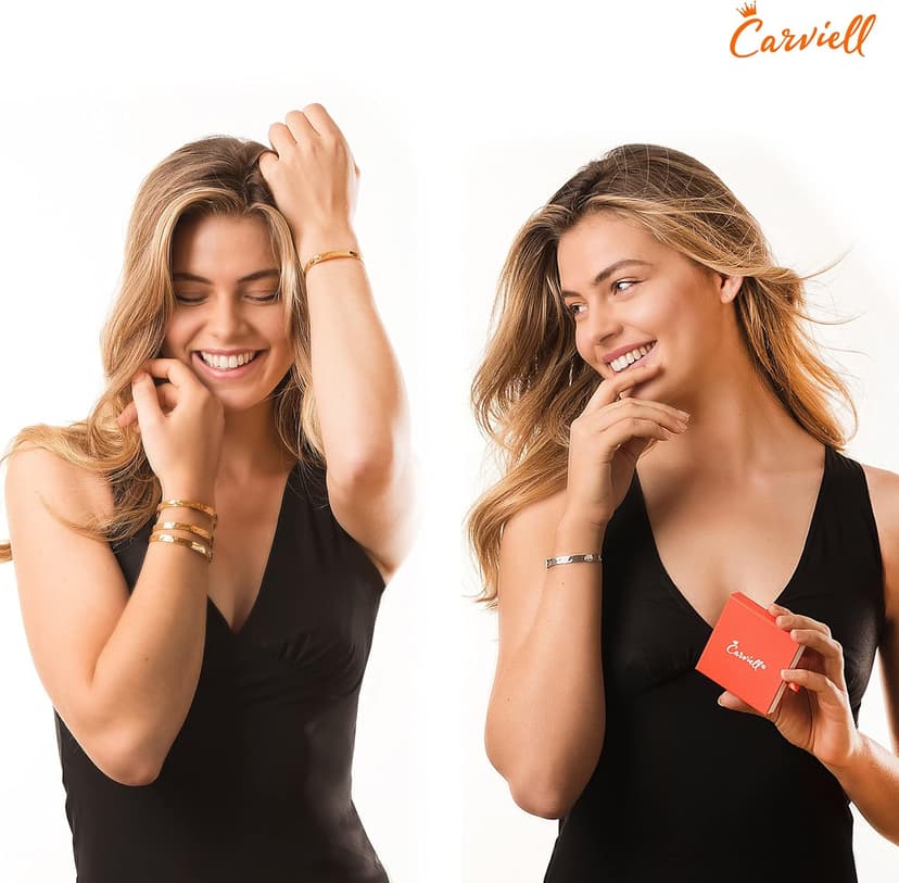 Carviell Engraved Cuff Bracelets for Women – Inspirational, Friendship, Love, Mom, Daughter, Sister, Christian, Graduation, Memorial & Wedding Gifts – 80+ Phrases – Stainless Steel, Gift-Ready