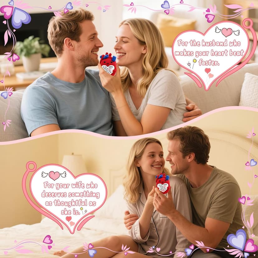 Mini Gifts for Him Her Couple Christmas Valentine’s Day To My Love Handmade Crochet Anatomical Heart Love Gift for Women Boyfriend Girlfriend Husband Wife Anniversary Christmas Valentines Birthday