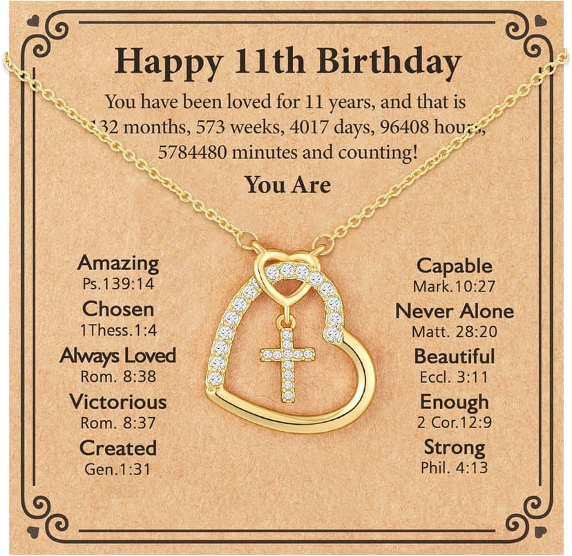 Happy 6th 7th 8th 9th 10th 11th 12th 13th Birthday Necklace Gifts for Girls, 14K Gold Plated Necklace Religious Christian Jewelry for Her 16+3 Inches