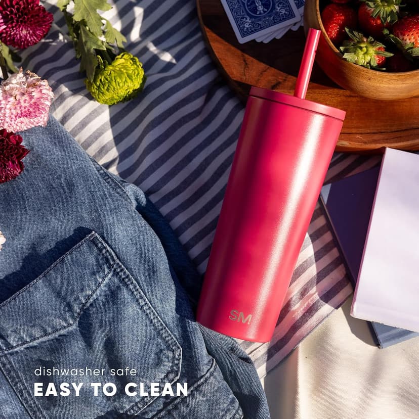 Simple Modern Insulated Tumbler with Lid and Straw | Iced Coffee Cup Reusable Stainless Steel Water Bottle Travel Mug | Gifts for Women Men Her Him | Classic Collection | 24oz | Blue Dune