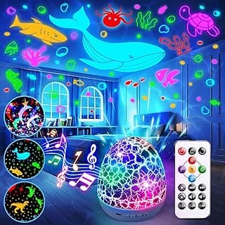 Baby Toys Sensory Toys for Boys Sound Machine Night Light Projector Autism Toys Kids Christmas Gifts | 15 White Noise 3D Films 31Colors Remote Control Night Light for Kids, Baby Boy Gifts Egg Light