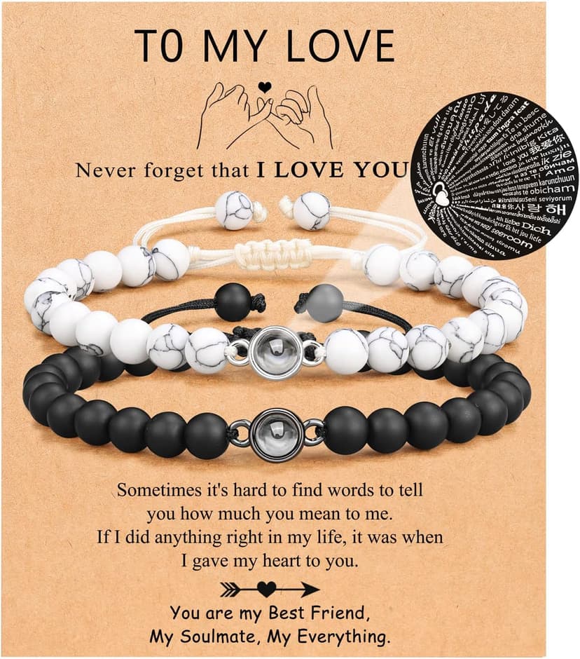 UNGENT THEM I Love You 100 Languages Bracelets Couples Gifts To My Men, Boyfriend, Girlfriend, Husband, My Love, Soulmate, Fiance - Anniversary Valentines Day Birthday Christmas Gift for Him and Her