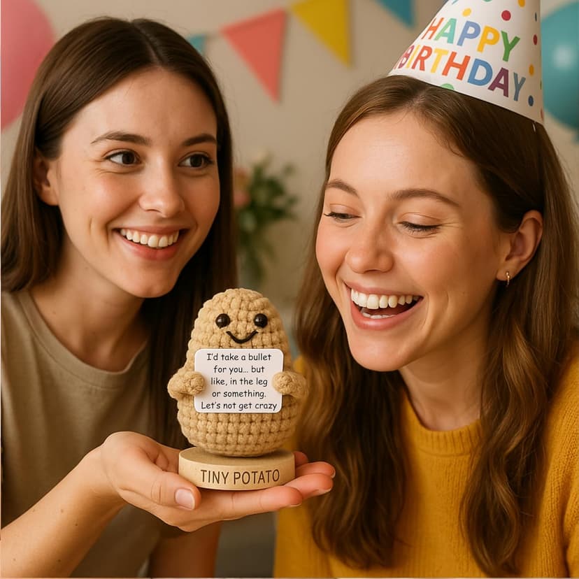 Funny Friendship Gifts for Women Men - Sassy Tiny Crochet Potato with 30 Uplifting Hilarious Cards for Friends, Bestie, BFF, Bestfriend, Coworkers - Best Friend Birthday Present Idea for Women, Her