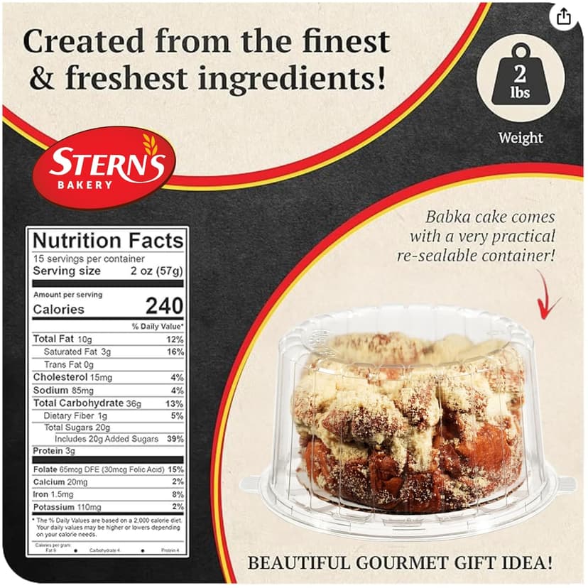 Stern’s Bakery Cinnamon Babka Cake | Coffee Cake, Artisan Breakfast Pastries | Holiday Food Gift- Christmas Thanksgiving | Kosher, Dairy Free, Nut Free