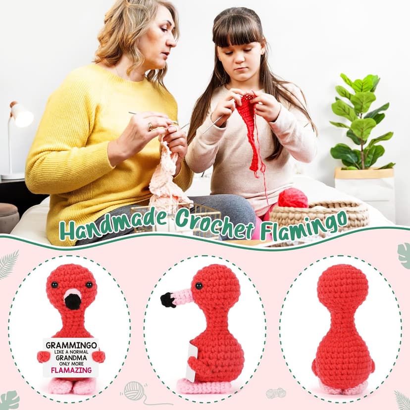 Grandma Birthday Gifts from Grandkids, I Love You Grandmother Birthday Gifts, Christmas for Great Grandma Nana Gigi Mimi Present from Granddaughter Grandson, Funny Handmade Crochet Flamingo Grammingo