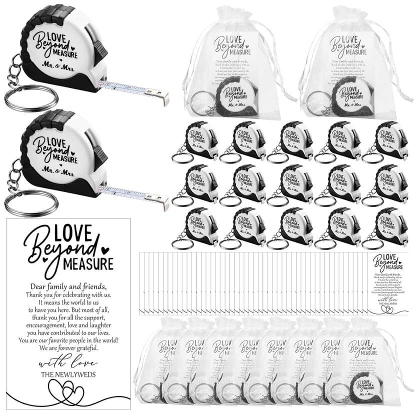 25 Sets Wedding Favors for Guests Tape Measure Keychains with Cards Gift Bags for Bridal Shower Wedding Party Souvenirs