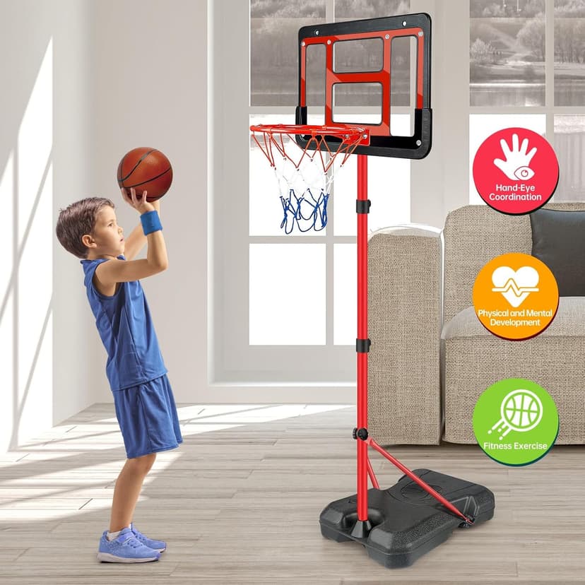 Boys Toy Gifts for 3 4 5 6 7 8 Years Old, Kids Basketball Hoop Adjustable Height 3.5FT-6.2FT, Mini Basketball Hoop for Kid Boys, Basketball Goal Toys Outdoor Indoor Game Gifts for Boys, Red