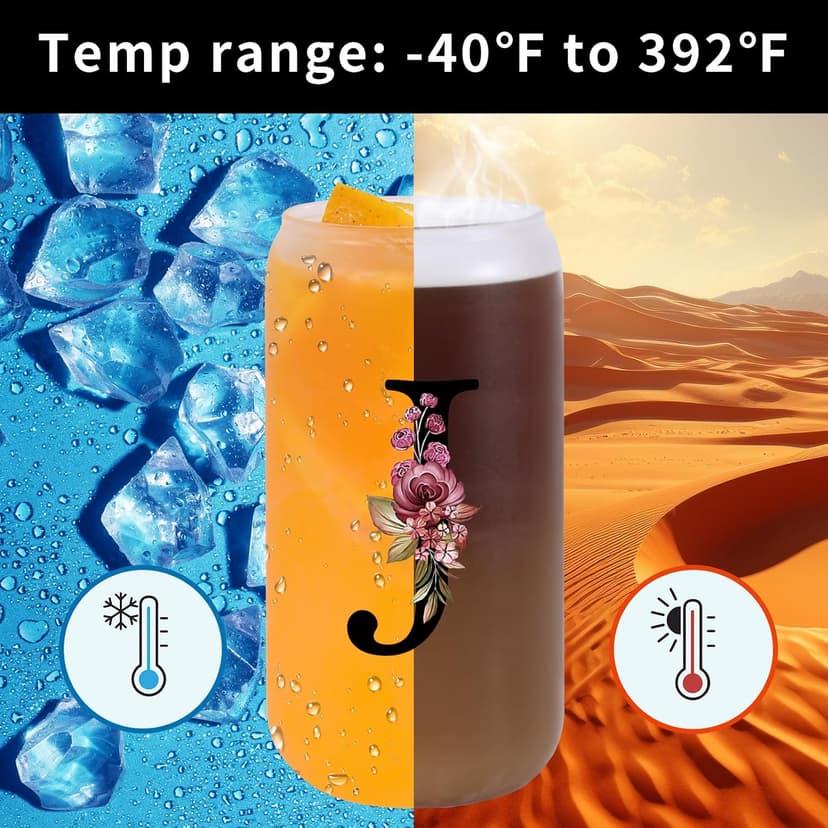 Monogrammed Glass Drinking Cup With Lid Straw Women Her Sister Mom Girlfriend Aunt Best Friend Friendship Grandma Bestie Wife Daughter Law Lady Happy Birthday Gifts Cool Funny Meaningful Unique Cute,J