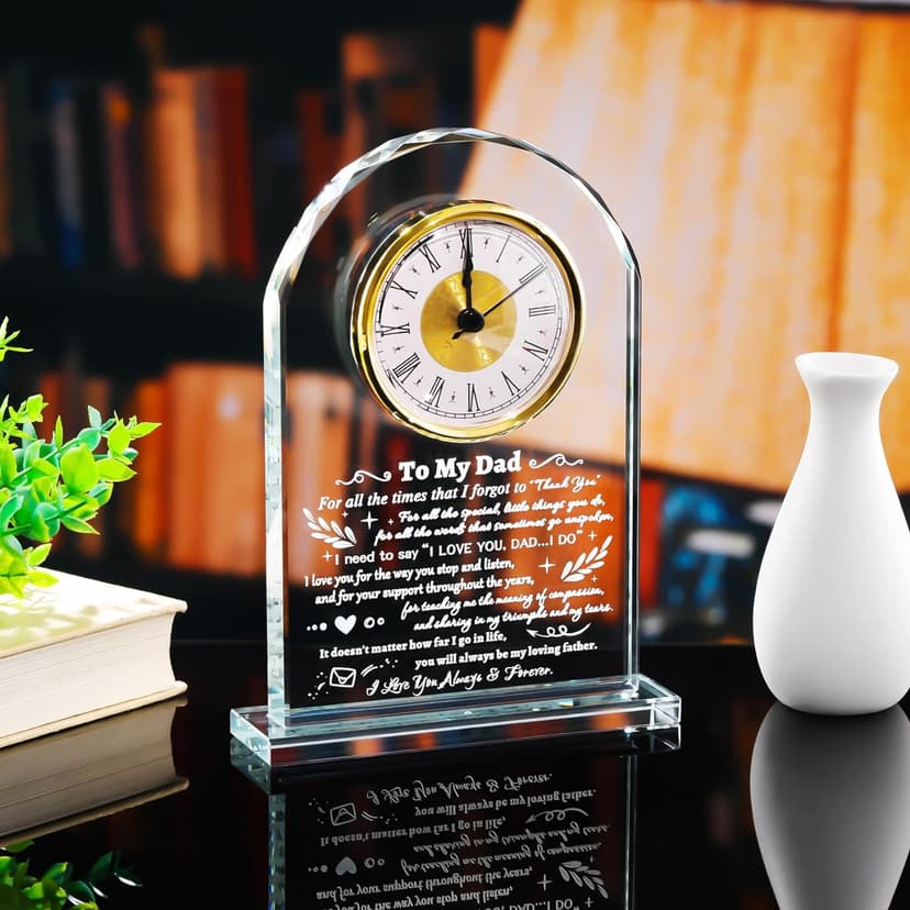 YWHL To My Dad Clock Gifts from Daughter Son, Laser Engraving Glass Clock Gift for Father‘s Day, Birthday Gifts for Dad Who Wants Nothing, Meaningful Keepsake Present for Father (Battery not Included)