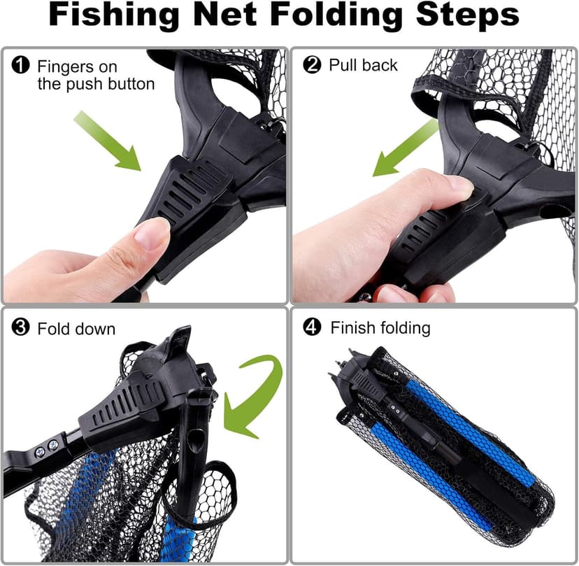 PLUSINNO Fishing Net Fish Floating Landing Net, Kayak Nets with Fixed Foldable Telescopic Pole Handle, Bass Trout Fishing Nets with Nylon Mesh for Pond Lake River, Fishing Gear Gifts for Men