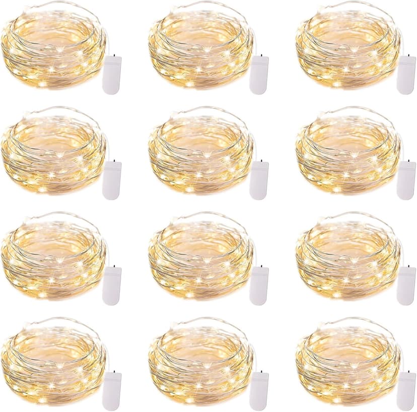 Brightown 12 Pack LED Fairy Lights Battery Operated String Lights - 7ft 20LED Waterproof Silver Wire Firefly Starry Moon Lights for DIY Crafts Wedding Table Centerpieces Party Bedroom Christmas