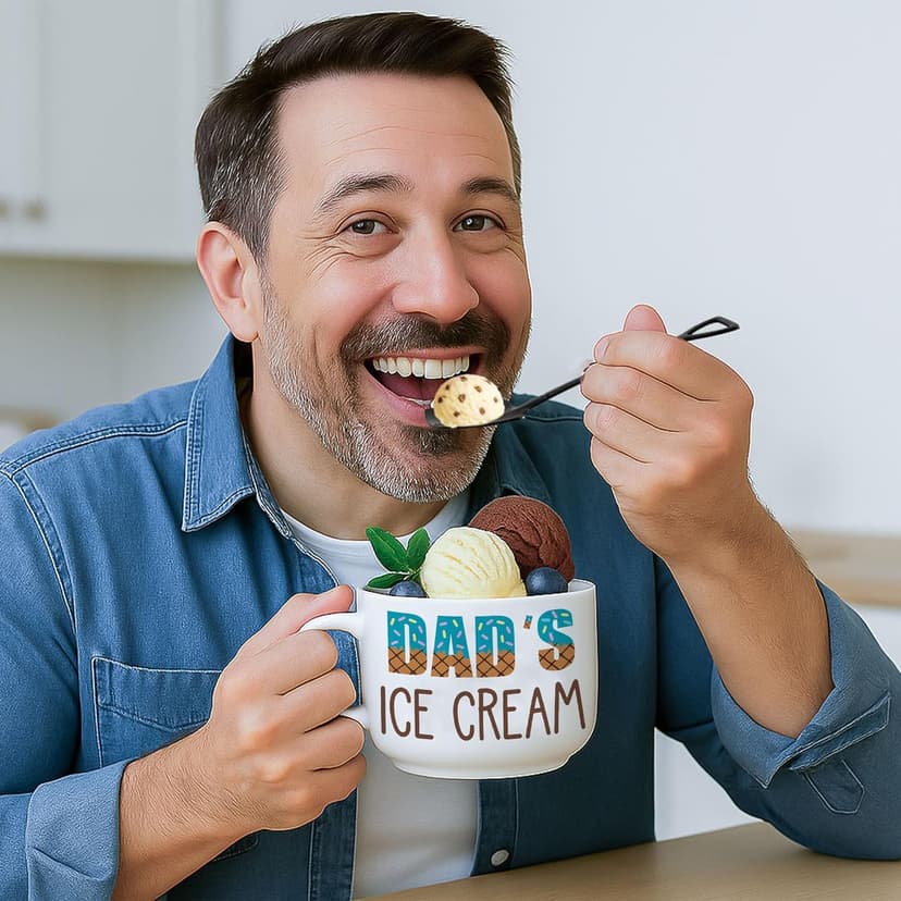 Funny Dad Birthday Gifts from Daughter Son, Novelty Christmas Dads Gift for Daddy Dada Father StepDads, Unique New Dad gifts from Wife, Dad's Ice Cream Bowl Presents Set