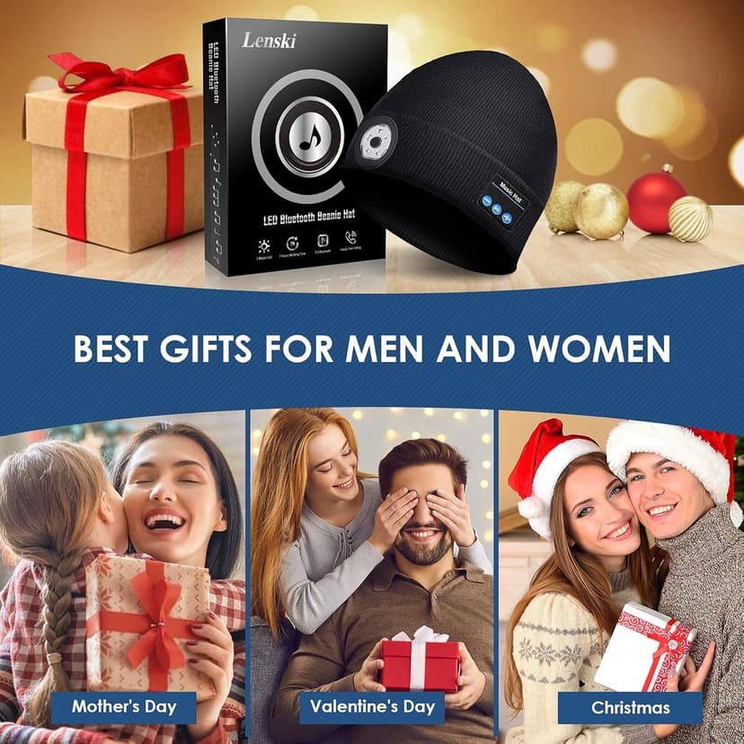 Lenski Stocking Stuffers for Men Adults, Dad Gifts for Men, Bluetooth Beanie Hat for Mens, Mens Gifts for Dad Him Grandpa