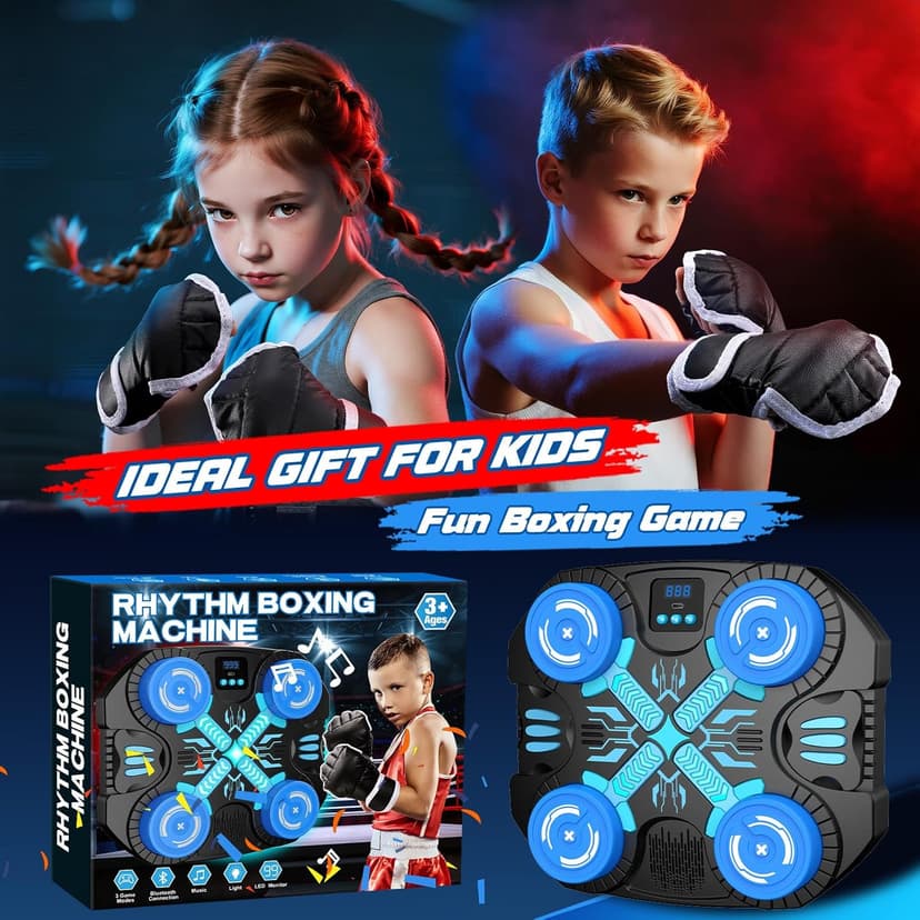 Boxing Machine with Music for Kids Sports Toy-3 Game Modes & 14 Levels, 4 5 6 7 8 9 10 Year Old Boy Girl Christmas Toys Birthday Gifts, Wall Mounted Bluetooth Punching Target with Scoring & Gloves