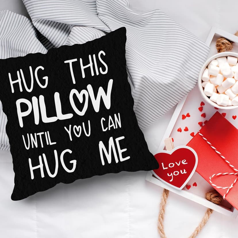 Sufamb Hug This Pillow Until You Can Hug Me Throw Pillow Covers, 18 x 18 Pillow Case, for Boyfriend Girlfriend Birthday Gifts, Long Distance Relationships Gifts (Black)(18x18in)