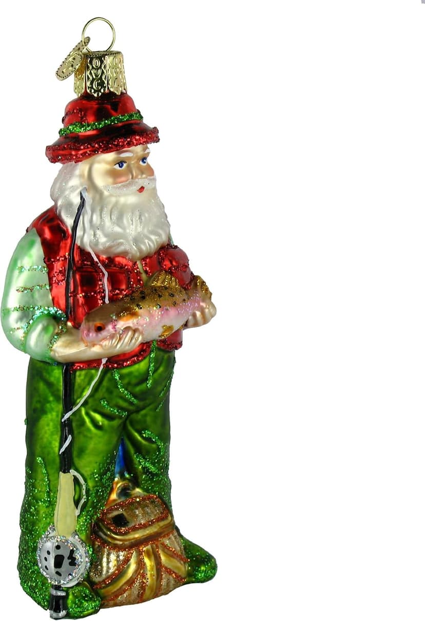 Old World Christmas Fly Fishing Santa Glass Blown Ornament for Christmas Tree, Handcrafted Holiday Decoration, Fisherman Collection