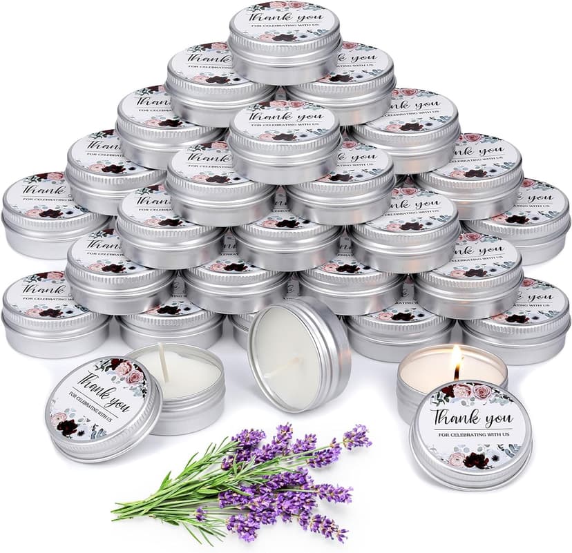 MTLEE 50 Pcs Wedding Candles Gift Favors for Guests 1 Oz Lavender Scented Soy Wax Aromatherapy Candle Favors for Bridal Shower Rustic Wedding Party Guests(Thank You)