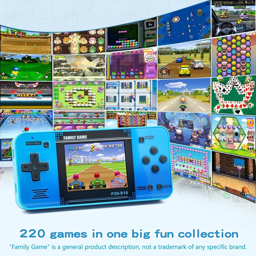 Handheld Game for Kids -Preloaded 220 Retro Video Games, Portable Gaming Player with Rechargeable Battery 3.0" LCD Screen, Mini Arcade Electronic Toy Gifts for Boys Girls (Blue)