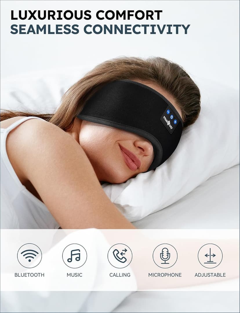 MUSICOZY Sleep Headphones, Bluetooth 5.4 Sleep Mask Headband Headphones Sleeping Eye Mask, Wireless Music Earbuds Earphones with HD Stereo Speakers for Side Sleepers, Cool Gadgets Unique Gift