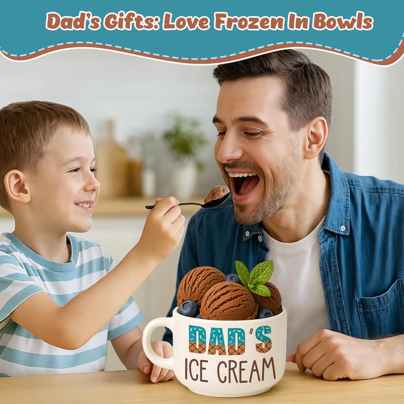 Funny Dad Birthday Gifts from Daughter Son, Novelty Christmas Dads Gift for Daddy Dada Father StepDads, Unique New Dad gifts from Wife, Dad's Ice Cream Bowl Presents Set